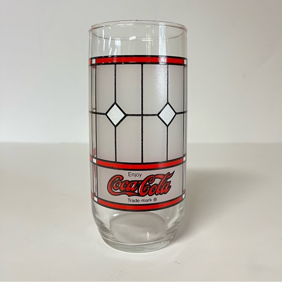 Coca-Cola Vintage Frosted Stained Tiffany Style Coke 16oz Glass‎ - Picture 1 of 5